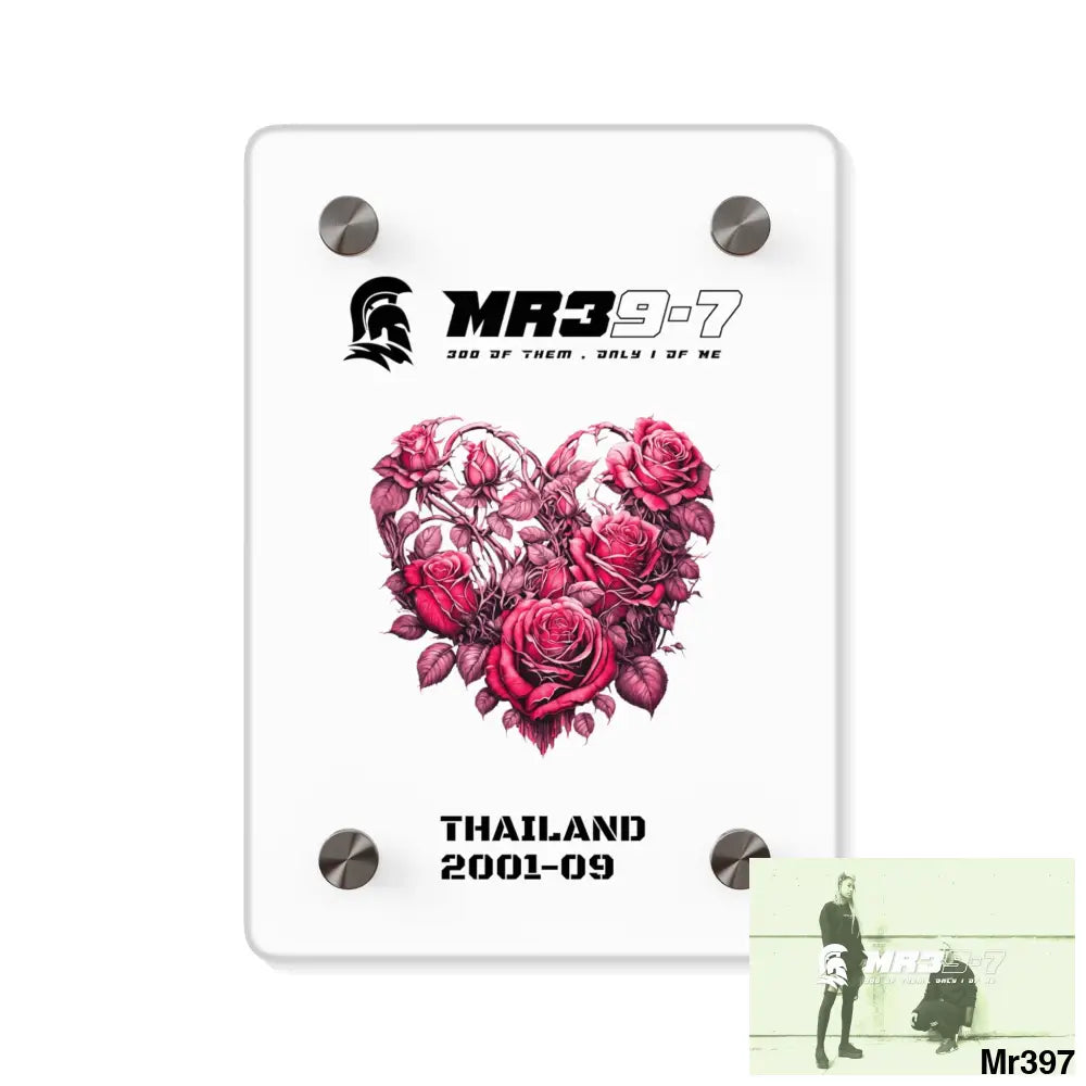 MR39-7 Thailand 2001--09 Heart Made of Pink Roses Beautiful Floral Acrylic Wall Art Panels 5’’ x 7’’ (Vertical)