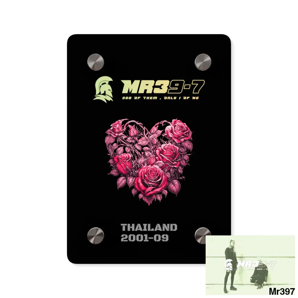 MR39-7 Thailand 2001--09 Heart Made of Pink Roses Beautiful Floral Acrylic Wall Art Panels 5’’ x 7’’ (Vertical)