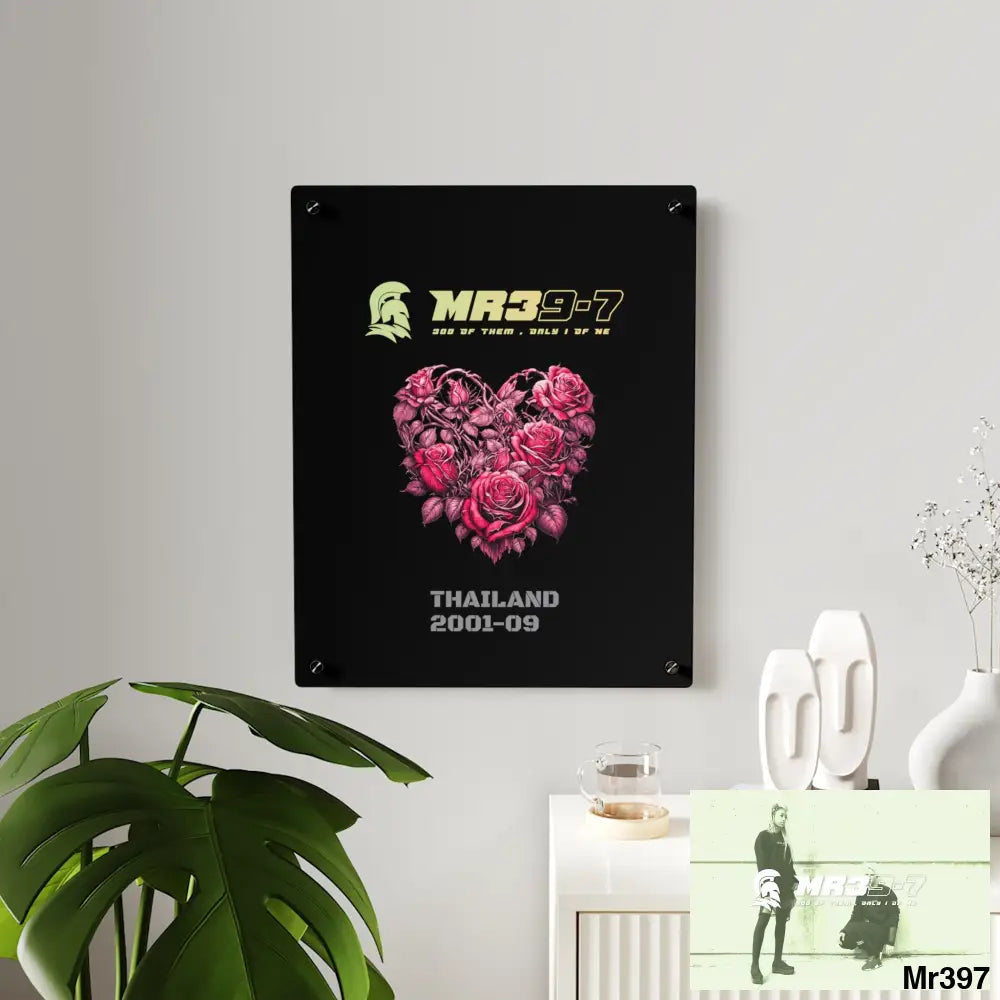 MR39-7 Thailand 2001--09 Heart Made of Pink Roses Beautiful Floral Acrylic Wall Art Panels Home Decor