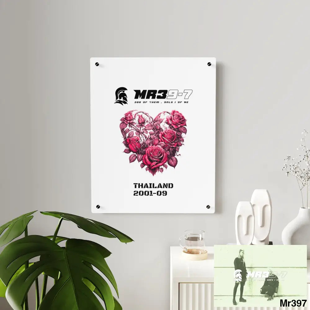 MR39-7 Thailand 2001--09 Heart Made of Pink Roses Beautiful Floral Acrylic Wall Art Panels Home Decor