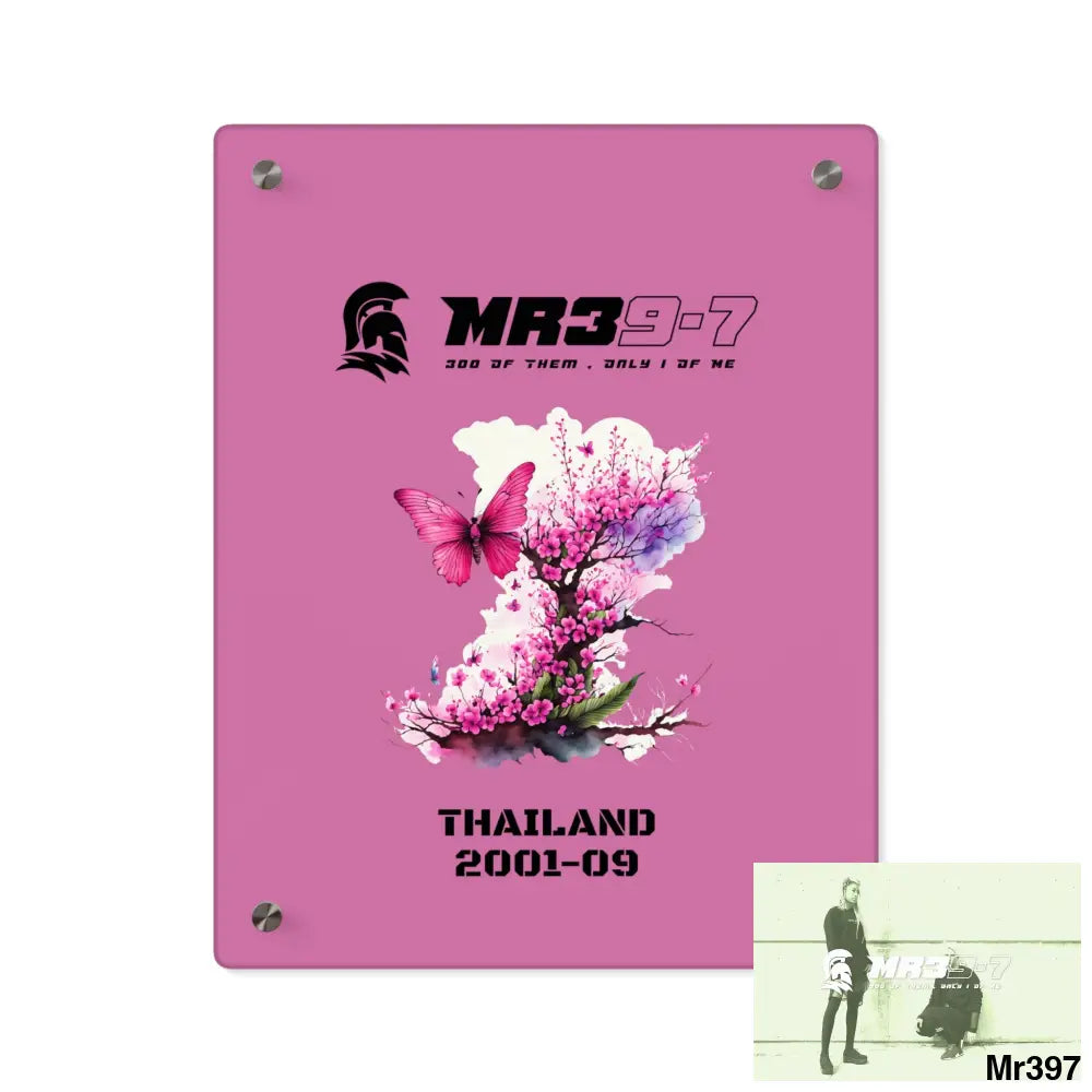 MR39-7 Thailand 2001--09 Pink Butterfly on Ornamental Cherry Tree Branch Acrylic Wall Art Panels 11″ x 14″ (Vertical)