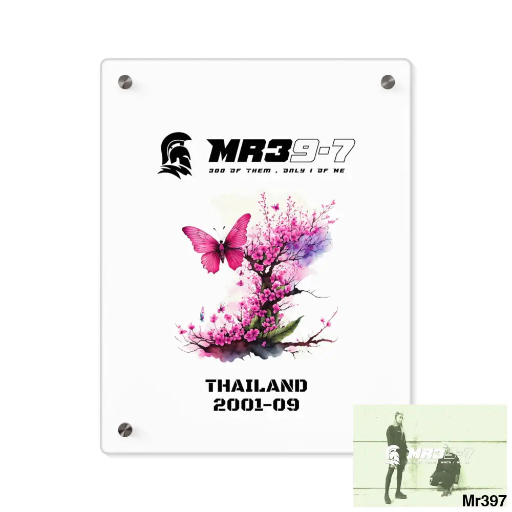 MR39-7 Thailand 2001--09 Pink Butterfly on Ornamental Cherry Tree Branch Acrylic Wall Art Panels 11″ x 14″ (Vertical)