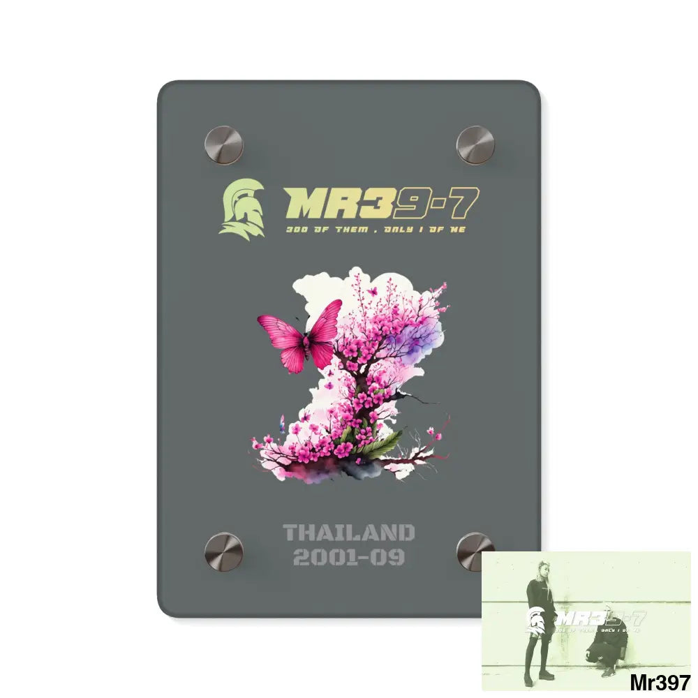 MR39-7 Thailand 2001-09 Pink Butterfly on Ornamental Cherry Tree Branch Acrylic Wall Art Panels 5’’ x 7’’ (Vertical)