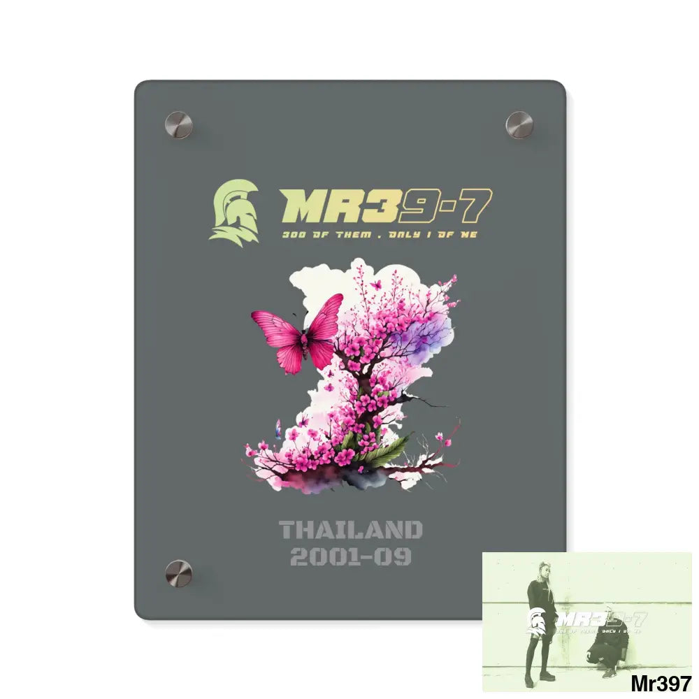 MR39-7 Thailand 2001-09 Pink Butterfly on Ornamental Cherry Tree Branch Acrylic Wall Art Panels 8″ x 10″ (Vertical)