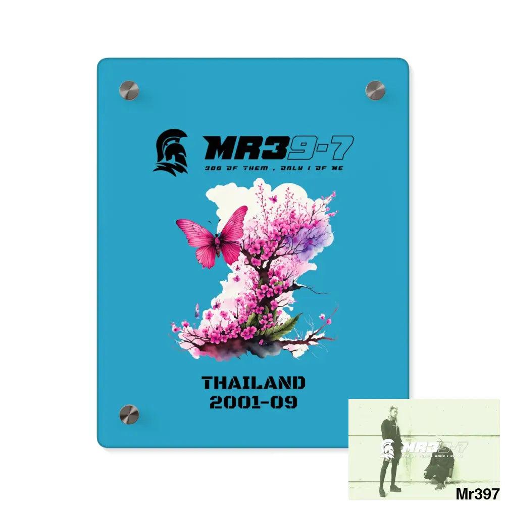 MR39-7 Thailand 2001--09 Pink Butterfly on Ornamental Cherry Tree Branch Acrylic Wall Art Panels 8″ x 10″ (Vertical)