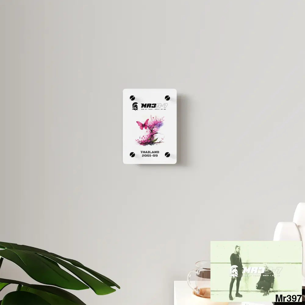 MR39-7 Thailand 2001--09 Pink Butterfly on Ornamental Cherry Tree Branch Acrylic Wall Art Panels Home Decor