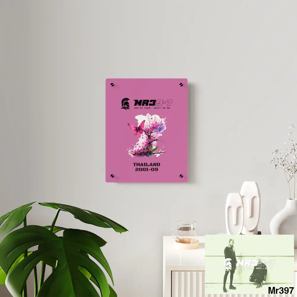 MR39-7 Thailand 2001--09 Pink Butterfly on Ornamental Cherry Tree Branch Acrylic Wall Art Panels Home Decor