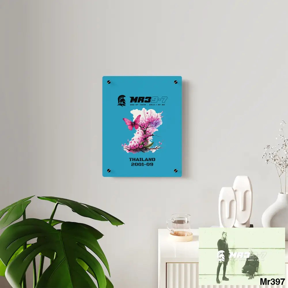 MR39-7 Thailand 2001--09 Pink Butterfly on Ornamental Cherry Tree Branch Acrylic Wall Art Panels Home Decor