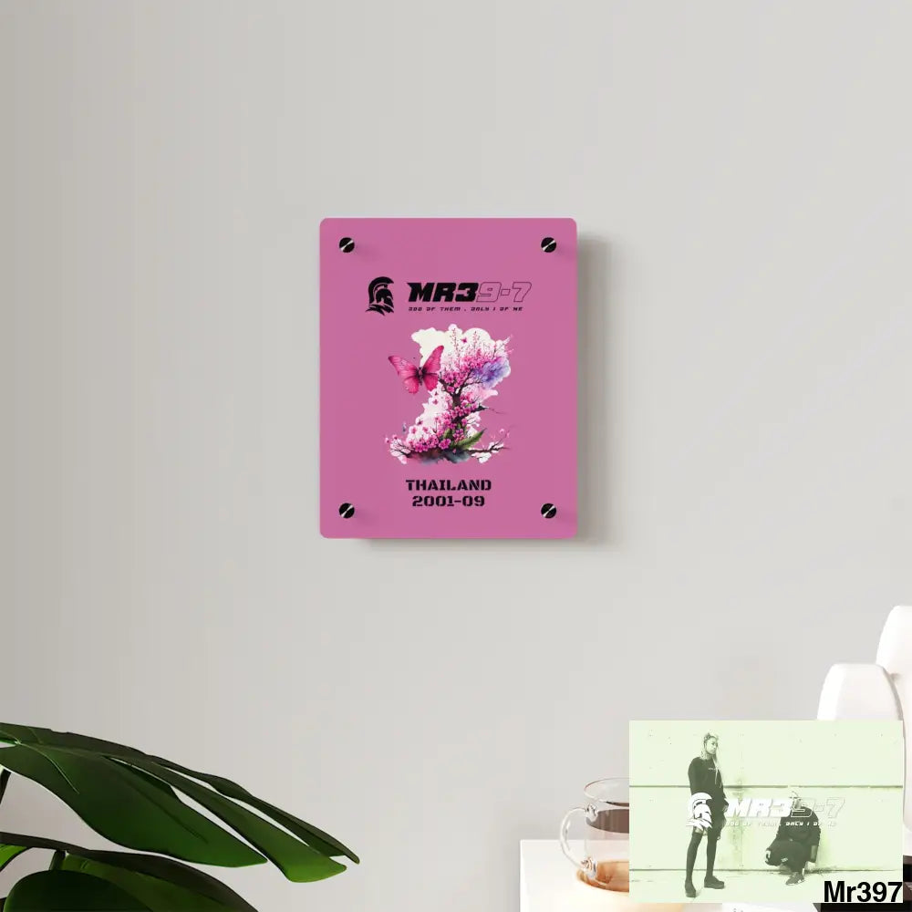 MR39-7 Thailand 2001--09 Pink Butterfly on Ornamental Cherry Tree Branch Acrylic Wall Art Panels Home Decor