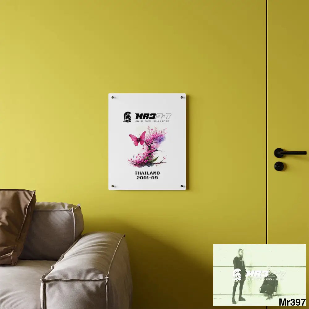 MR39-7 Thailand 2001--09 Pink Butterfly on Ornamental Cherry Tree Branch Acrylic Wall Art Panels Home Decor