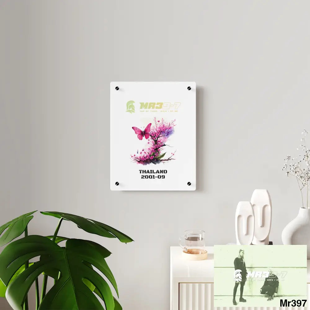 MR39-7 Thailand 2001--09 Pink Butterfly on Ornamental Cherry Tree Branch. Acrylic Wall Art Panels Home Decor