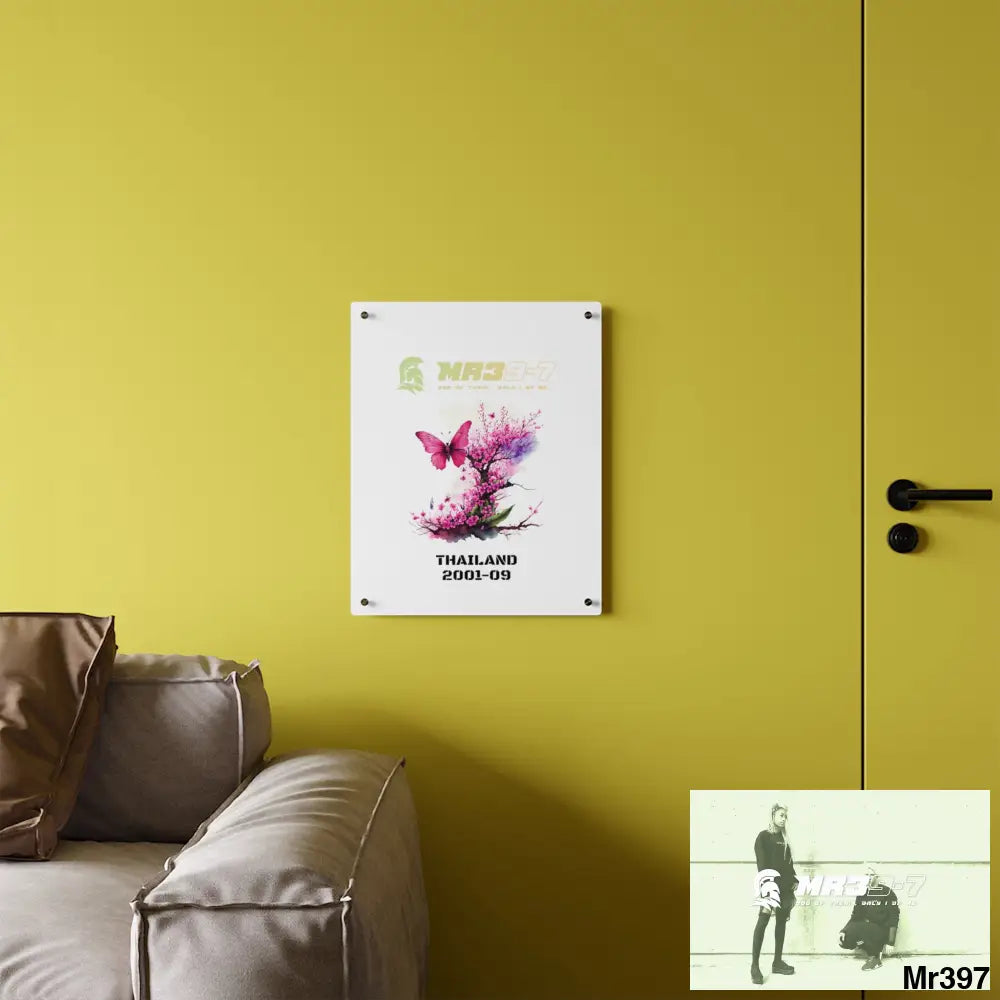 MR39-7 Thailand 2001--09 Pink Butterfly on Ornamental Cherry Tree Branch. Acrylic Wall Art Panels Home Decor