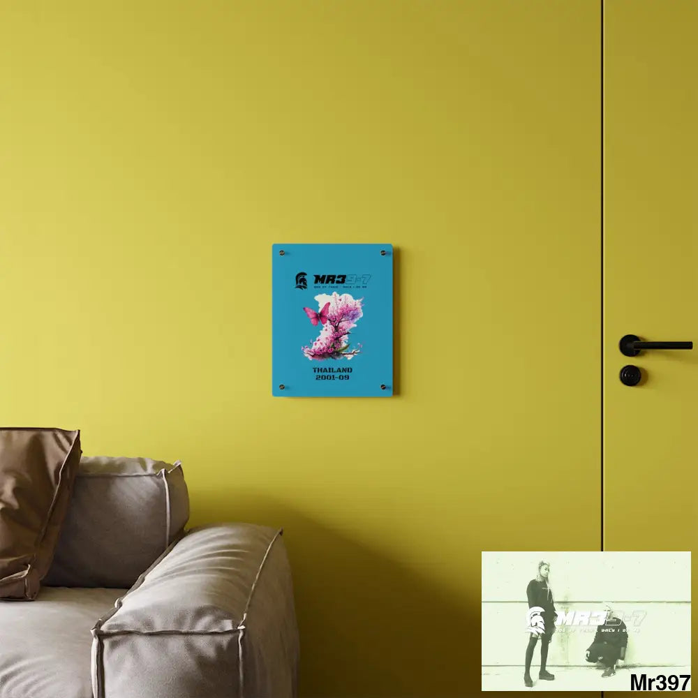 MR39-7 Thailand 2001--09 Pink Butterfly on Ornamental Cherry Tree Branch Acrylic Wall Art Panels Home Decor