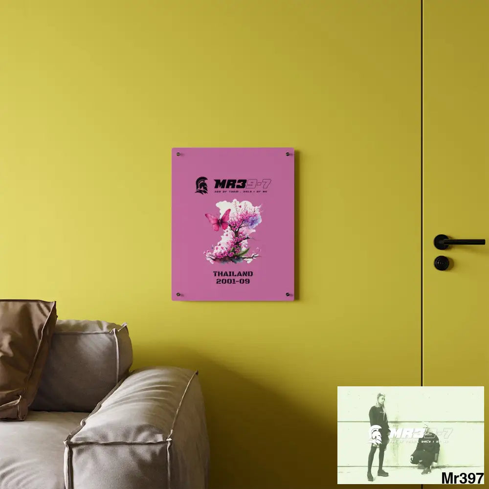 MR39-7 Thailand 2001--09 Pink Butterfly on Ornamental Cherry Tree Branch Acrylic Wall Art Panels Home Decor