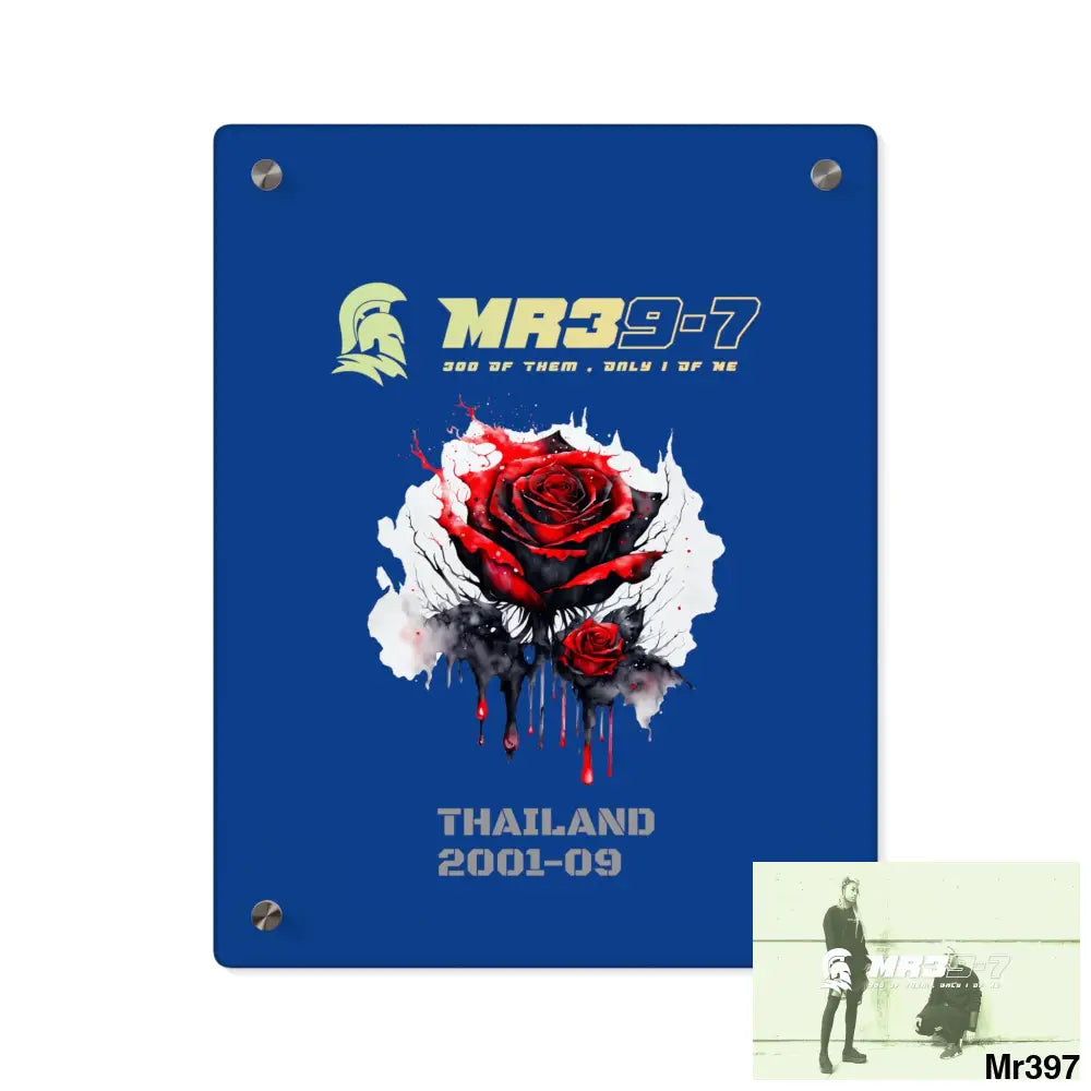 MR39-7 Thailand 2001--09 Red Rose with Bloody Drippings on Abstract Black Background Acrylic Wall Art Panels 11″ x 14″