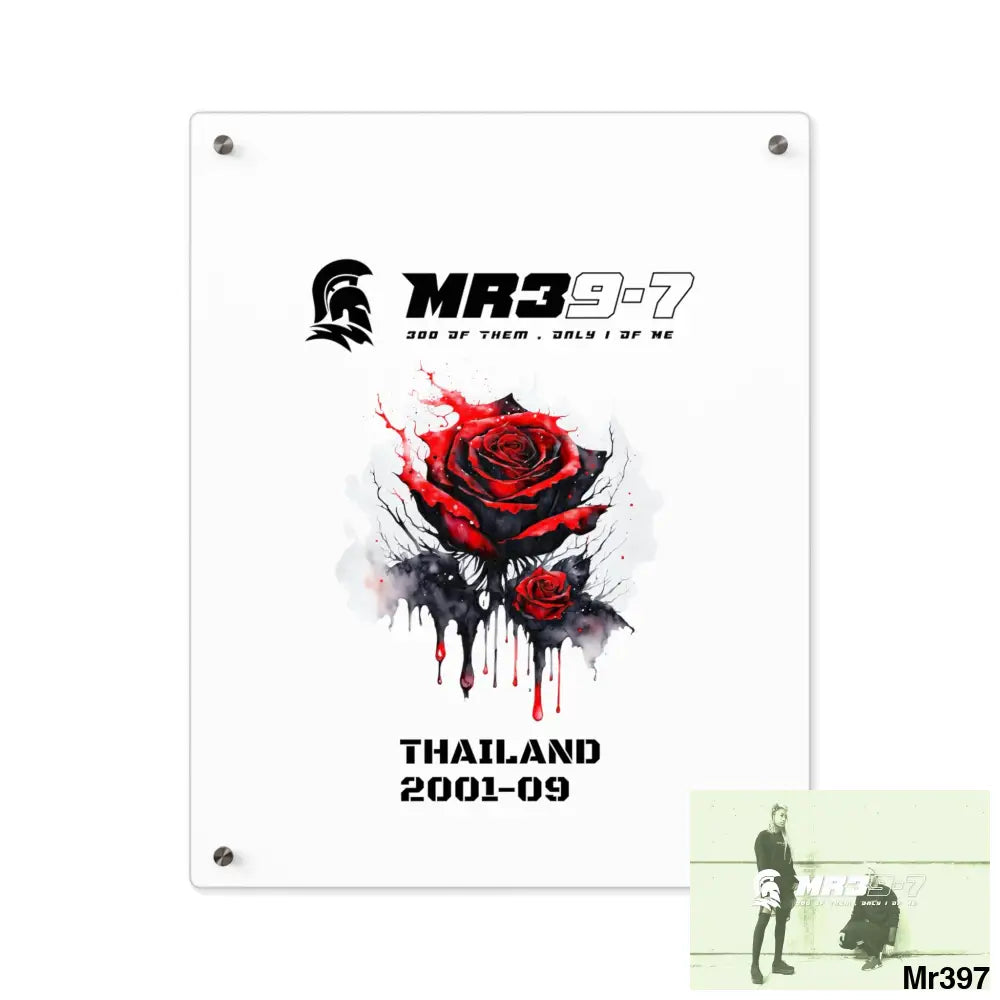 MR39-7 Thailand 2001--09 Red Rose with Bloody Drippings on Abstract Black Background Acrylic Wall Art Panels 16″ x 20″