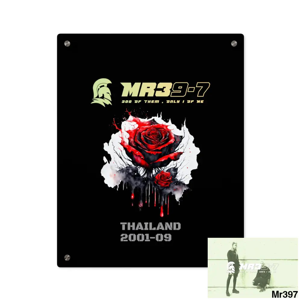 MR39-7 Thailand 2001--09 Red Rose with Bloody Drippings on Abstract Black Background Acrylic Wall Art Panels 16″ x 20″
