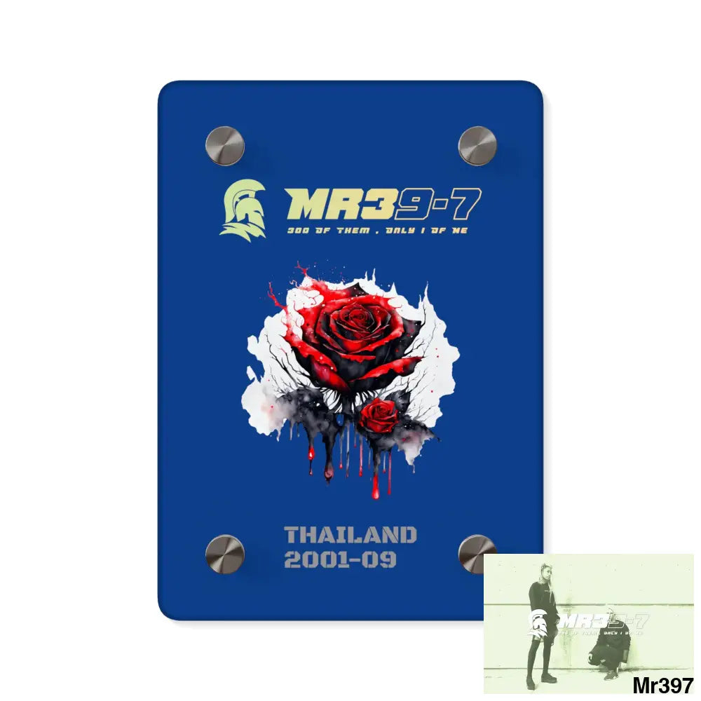 MR39-7 Thailand 2001--09 Red Rose with Bloody Drippings on Abstract Black Background Acrylic Wall Art Panels 5’’ x 7’’
