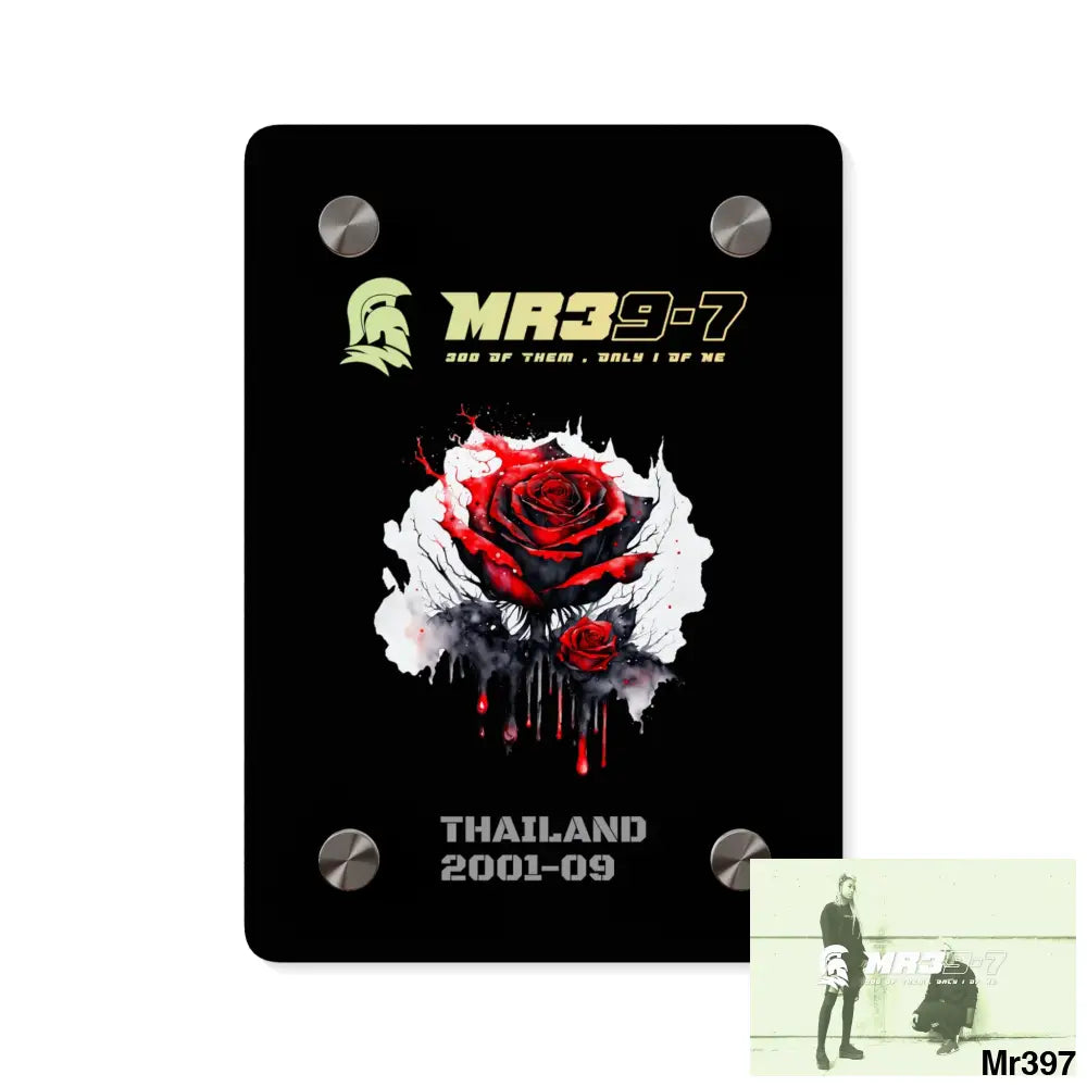 MR39-7 Thailand 2001--09 Red Rose with Bloody Drippings on Abstract Black Background Acrylic Wall Art Panels 5’’ x 7’’