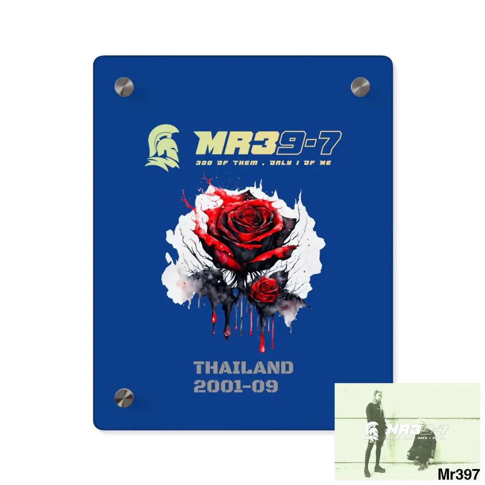 MR39-7 Thailand 2001--09 Red Rose with Bloody Drippings on Abstract Black Background Acrylic Wall Art Panels 8″ x 10″