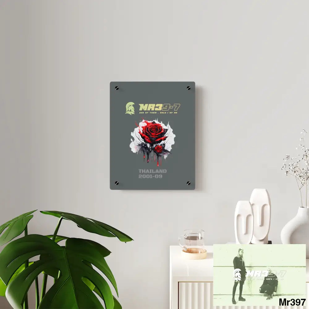 MR39-7 Thailand 2001--09 Red Rose with Bloody Drippings on Abstract Black Background Acrylic Wall Art Panels Home Decor