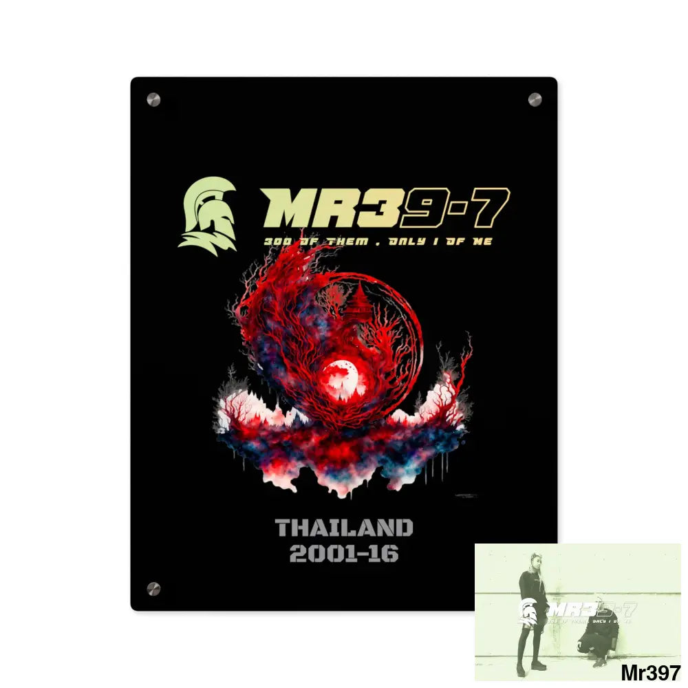 MR39-7 Thailand 2001-16 Abstract Yin-Yang Symbol in Red and Black- Acrylic Wall Art Panels 16″ x 20″ (Vertical)