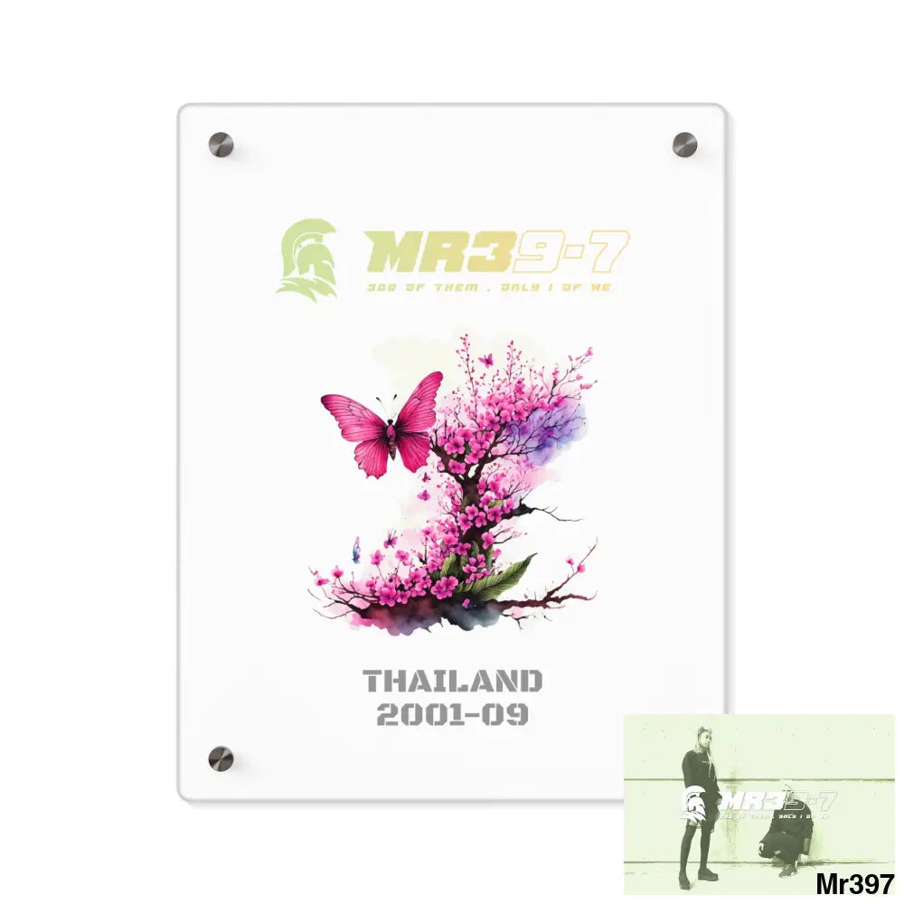 MR39-7 Thailand 2001 -2009 Pink Butterfly on Ornamental Cherry Tree Branch Acrylic Wall Art Panels 11″ x 14″ (Vertical)