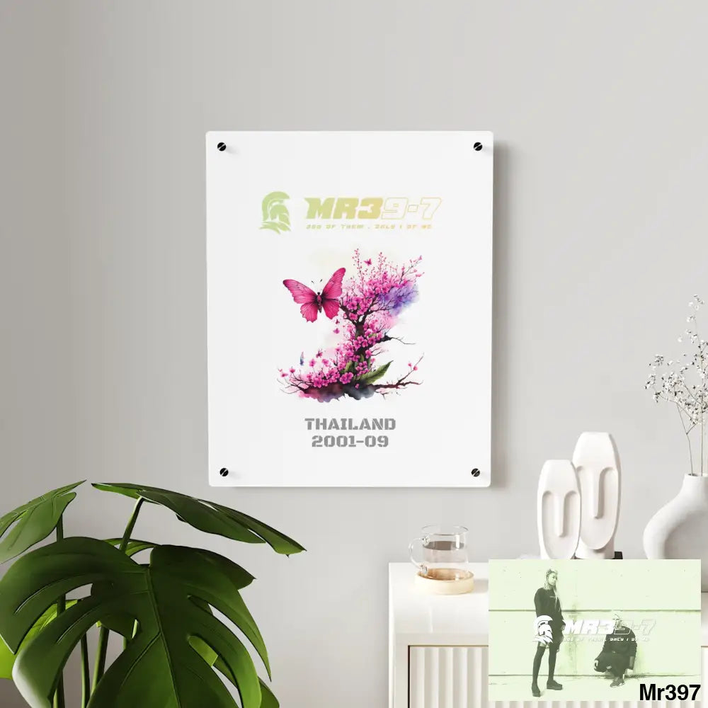MR39-7 Thailand 2001 -2009 Pink Butterfly on Ornamental Cherry Tree Branch Acrylic Wall Art Panels Home Decor