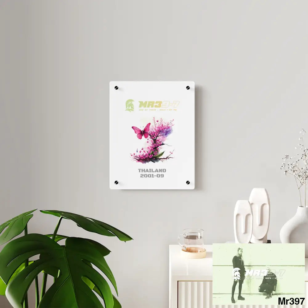 MR39-7 Thailand 2001 -2009 Pink Butterfly on Ornamental Cherry Tree Branch Acrylic Wall Art Panels Home Decor