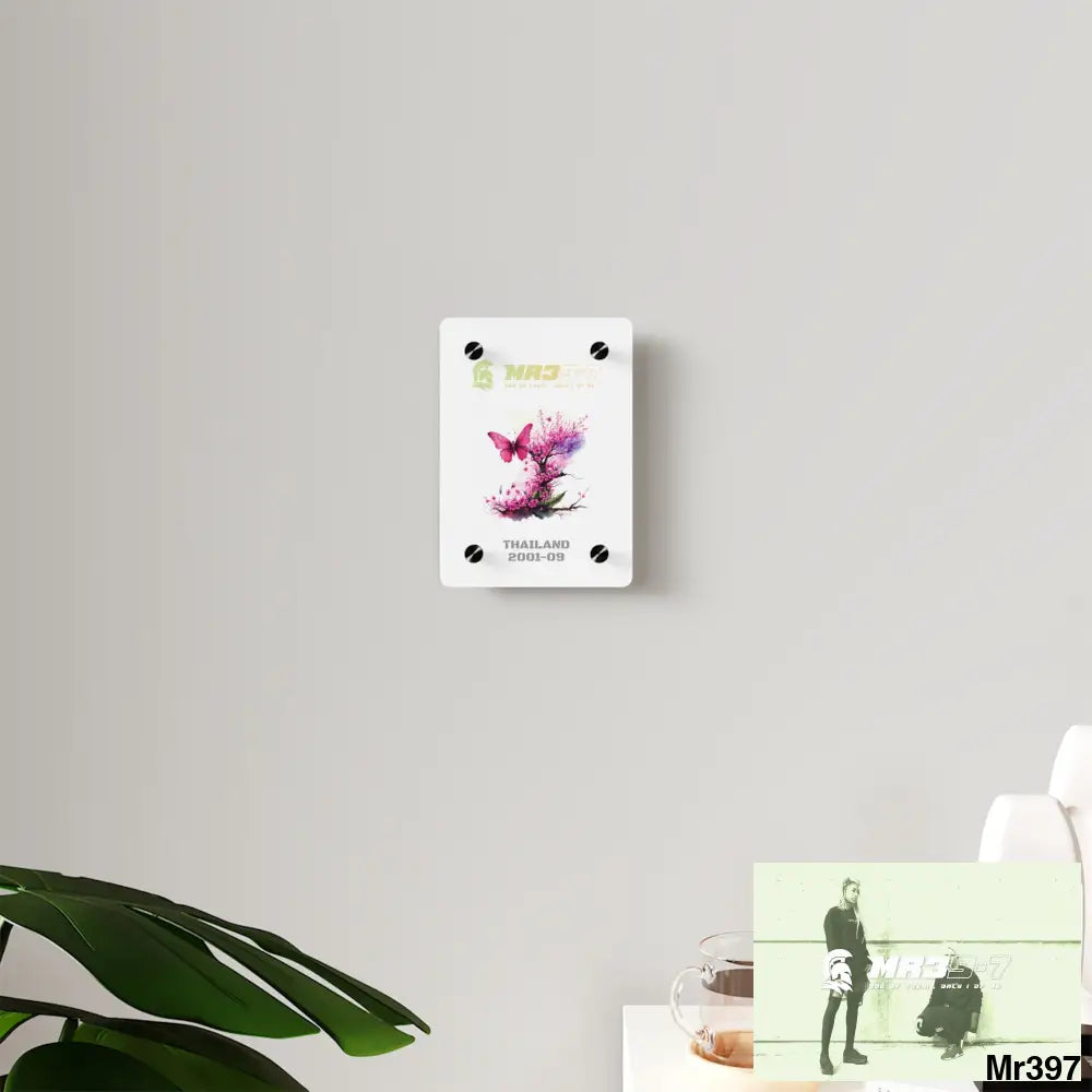 MR39-7 Thailand 2001 -2009 Pink Butterfly on Ornamental Cherry Tree Branch Acrylic Wall Art Panels Home Decor