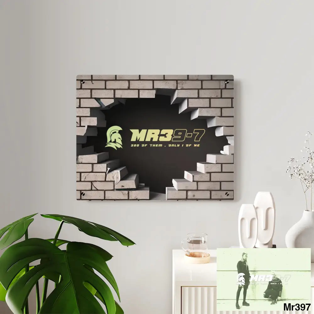 MR39-7 Through the 3D Cracked Brick Wall Graphic Acrylic Art Panels Home Decor