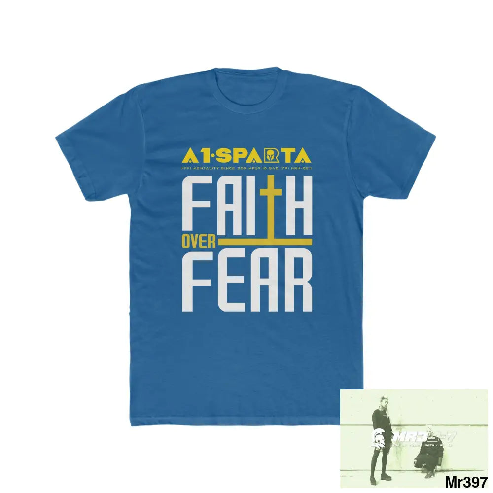 MR39 Faith over fear - Men’s Cotton Crew Tee Solid Cool Blue / S T-Shirt