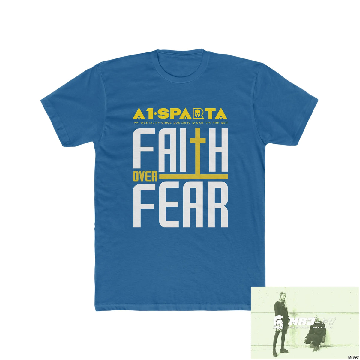 MR39 Faith over fear - Men’s Cotton Crew Tee Solid Cool Blue / S T-Shirt