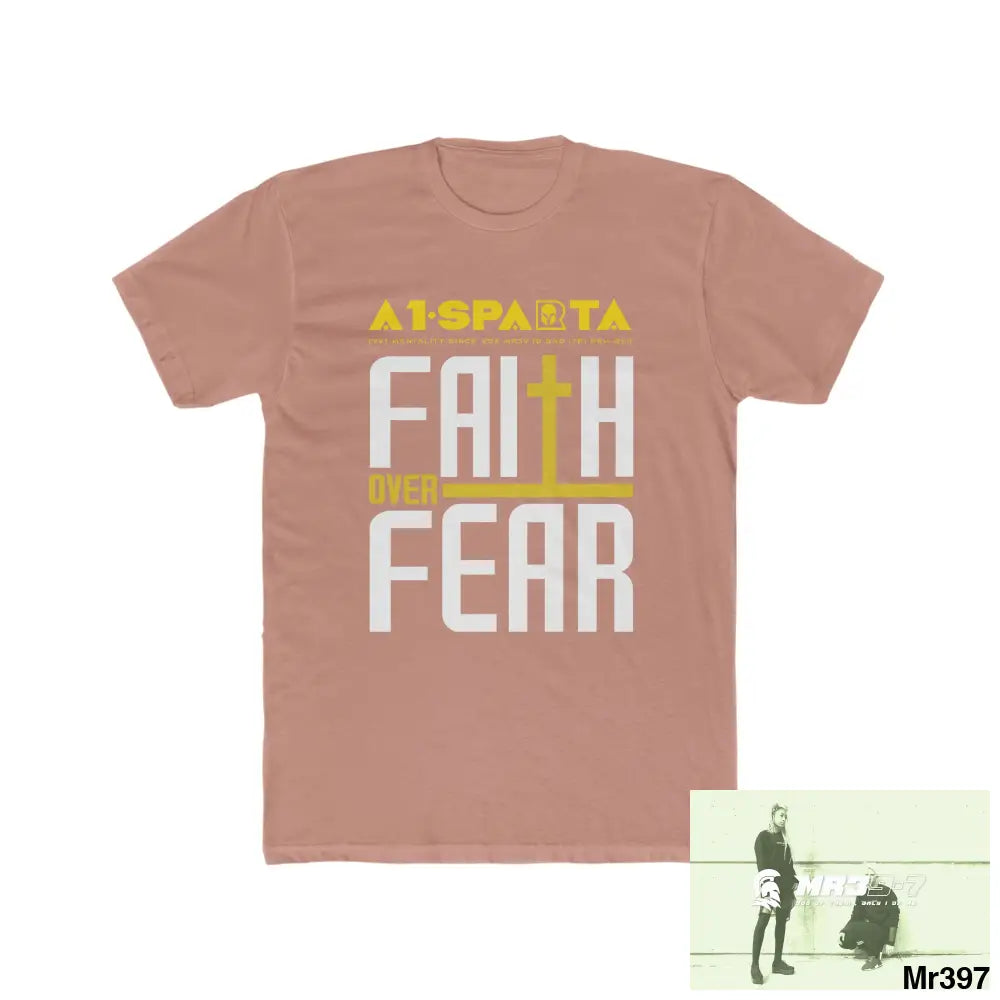 MR39 Faith over fear - Men’s Cotton Crew Tee Solid Desert Pink / S T-Shirt
