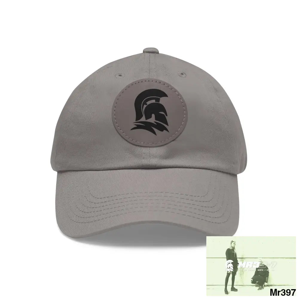 MR39 Sparta Dad Hat with Leather Patch (Round) Grey / Grey patch / Circle / One size Hats