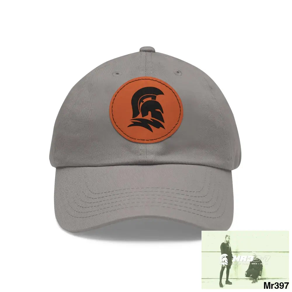 MR39 Sparta Dad Hat with Leather Patch (Round) Grey / Light Brown patch / Circle / One size Hats