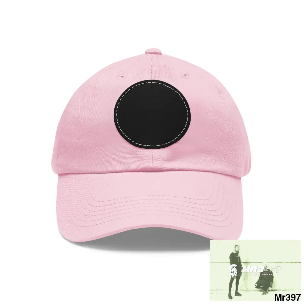 MR39 Sparta Dad Hat with Leather Patch (Round) Light Pink / Black patch / Circle / One size Hats