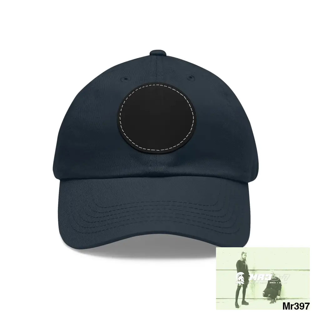 MR39 Sparta Dad Hat with Leather Patch (Round) Navy / Black patch / Circle / One size Hats