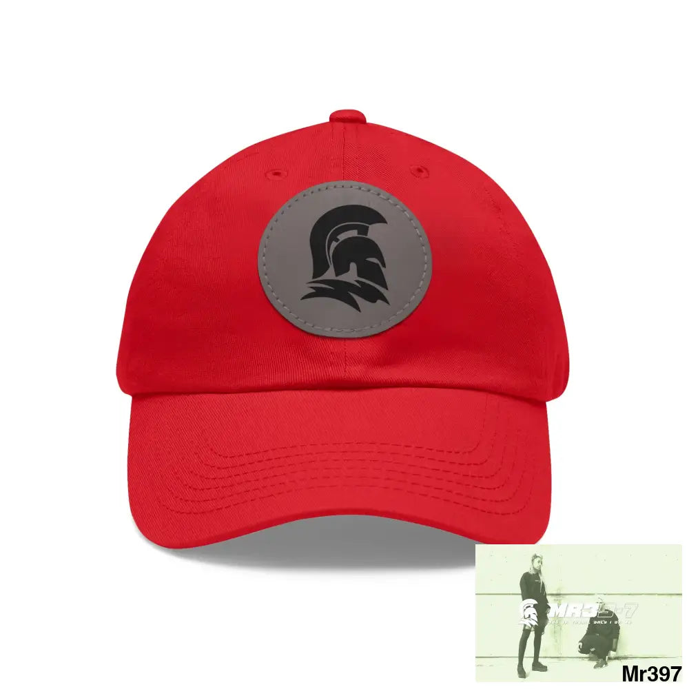 MR39 Sparta Dad Hat with Leather Patch (Round) Red / Grey patch / Circle / One size Hats