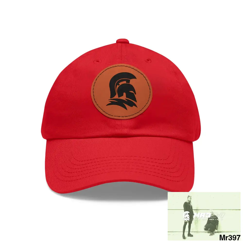 MR39 Sparta Dad Hat with Leather Patch (Round) Red / Light Brown patch / Circle / One size Hats