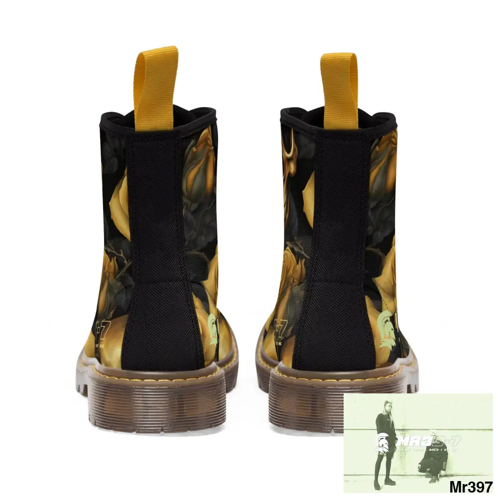 MR39’S No 2 Gothic Skulls and Gold Roses Canvas Boots AOP Shoes