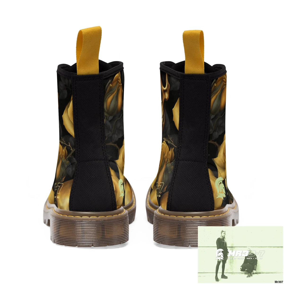 MR39’S No 2 Gothic Skulls and Gold Roses Canvas Boots AOP Shoes