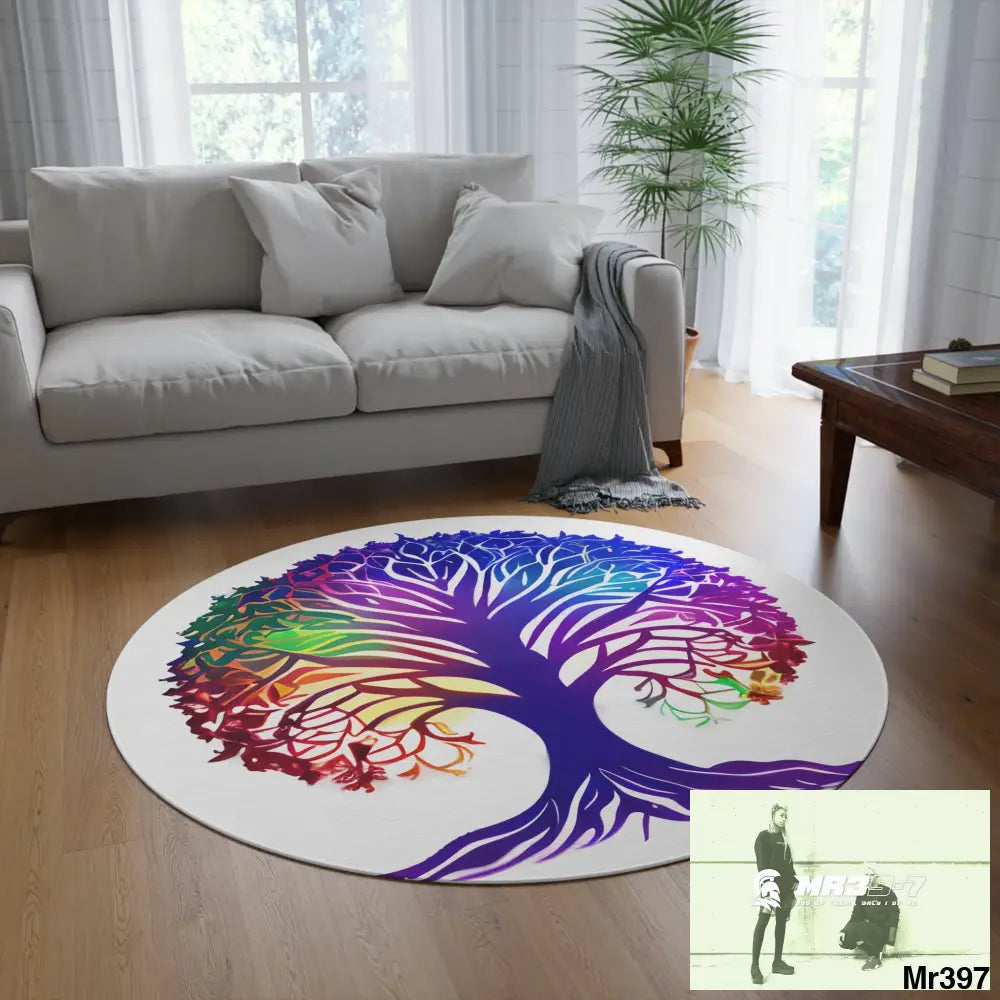 Multi-Coloured Tree of life Round Rug 60’’ × 60’’ Home Decor