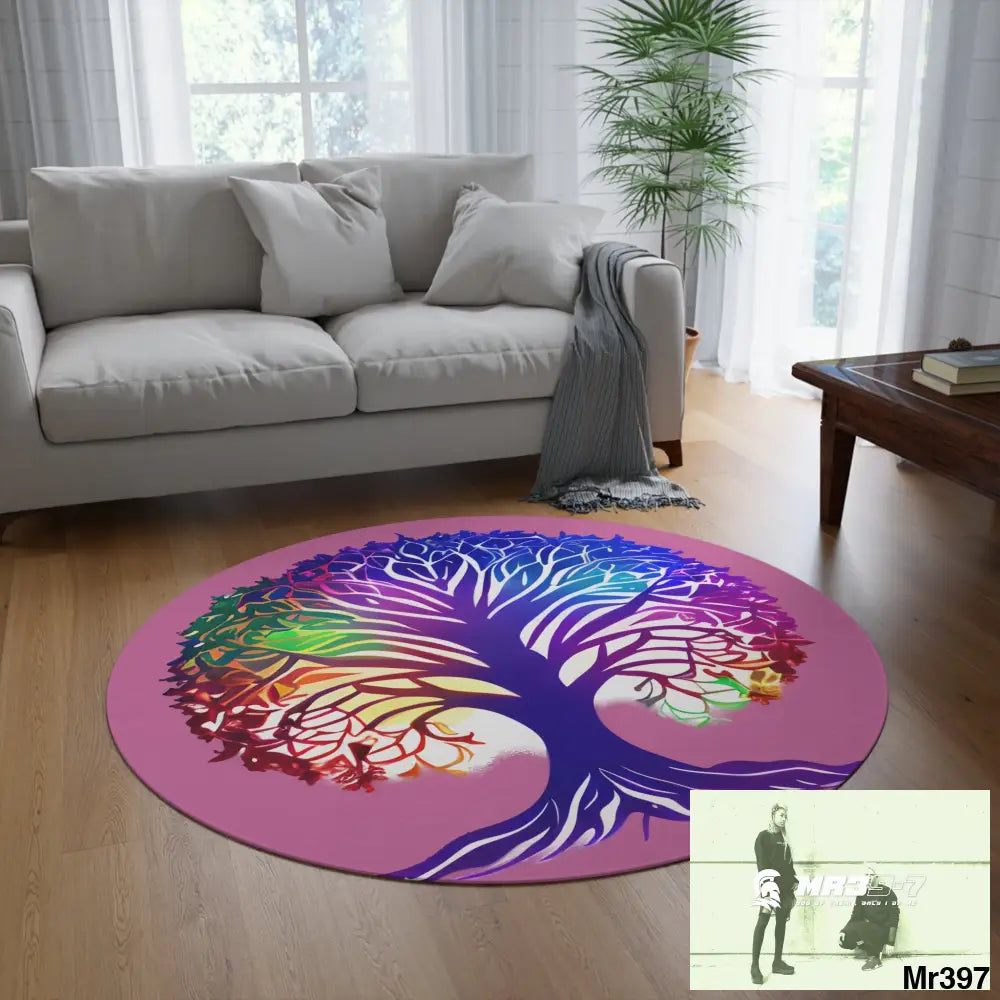 Multi-Coloured Tree of life Round Rug 60’’ × 60’’ Home Decor