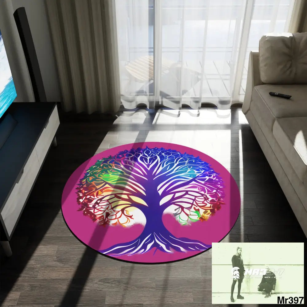 Multi-Coloured Tree of life Round Rug 60’’ × 60’’ Home Decor