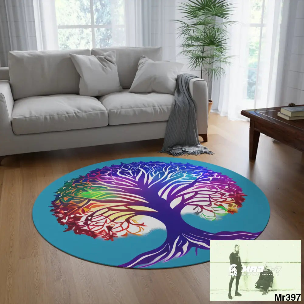 Multi-Coloured Tree of life Round Rug 60’’ × 60’’ Home Decor