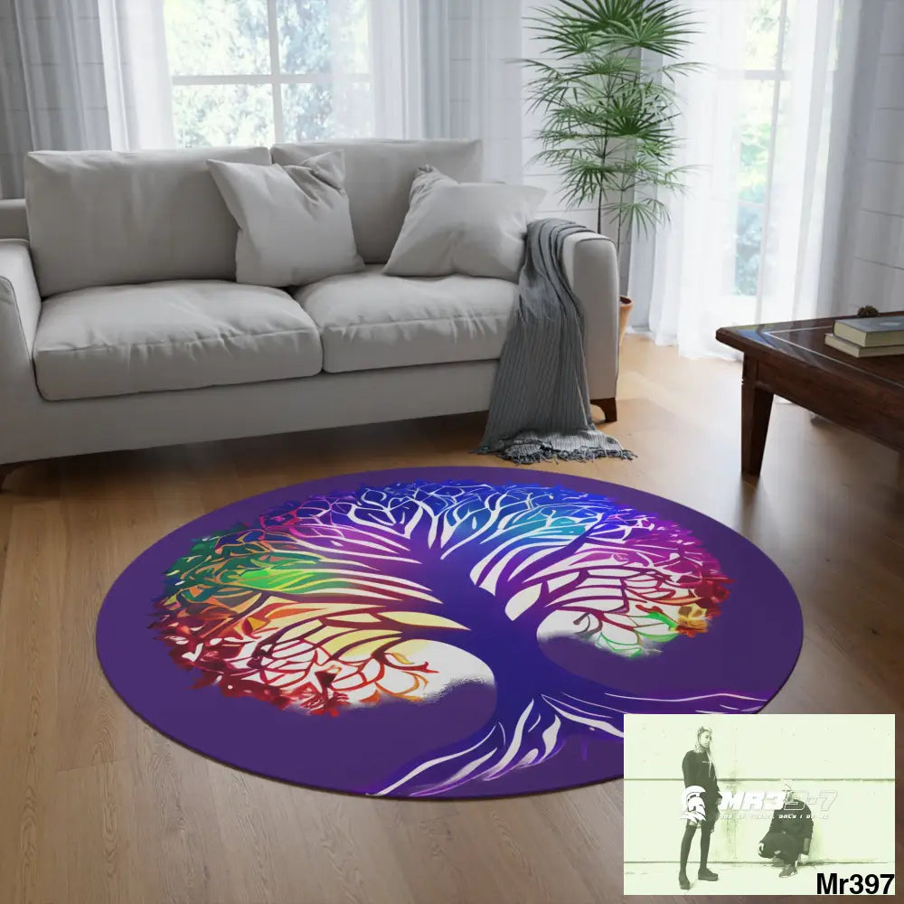Multi-Coloured Tree of life Round Rug 60’’ × 60’’ Home Decor