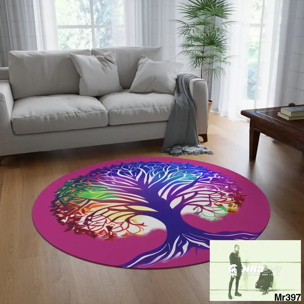 Multi-Coloured Tree of life Round Rug 60’’ × 60’’ Home Decor