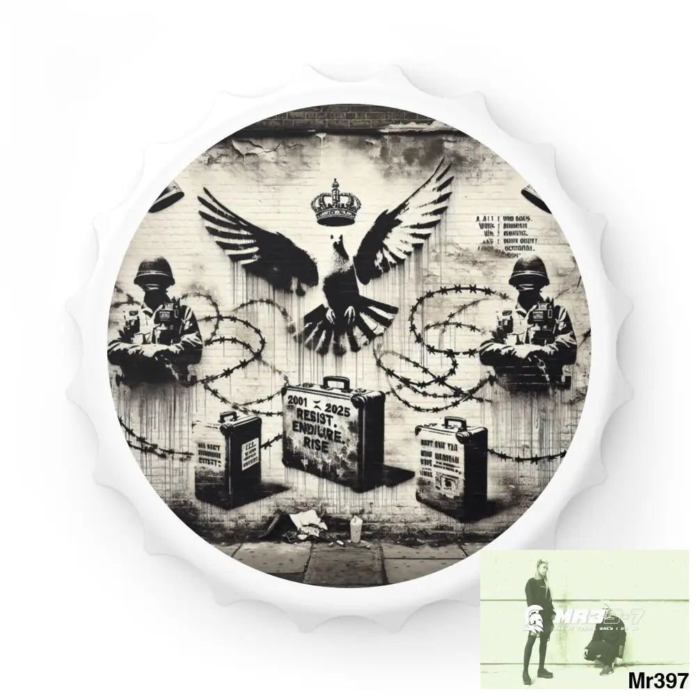 My life My Deaths Their plans failed 2001-2025 Banksy Inspired Magnetic Bottle Opener One size / White Accessories