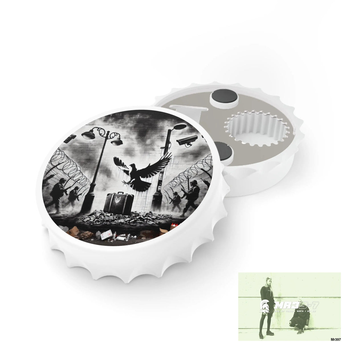 My life My Deaths Their plans failed 2001-2025 Banksy Inspired Magnetic Bottle Opener One size / White Accessories